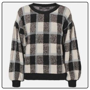 VERO MODA Buffalo Check Balloon Sleeve Sweater M 21” p2p $59 Retail NWT